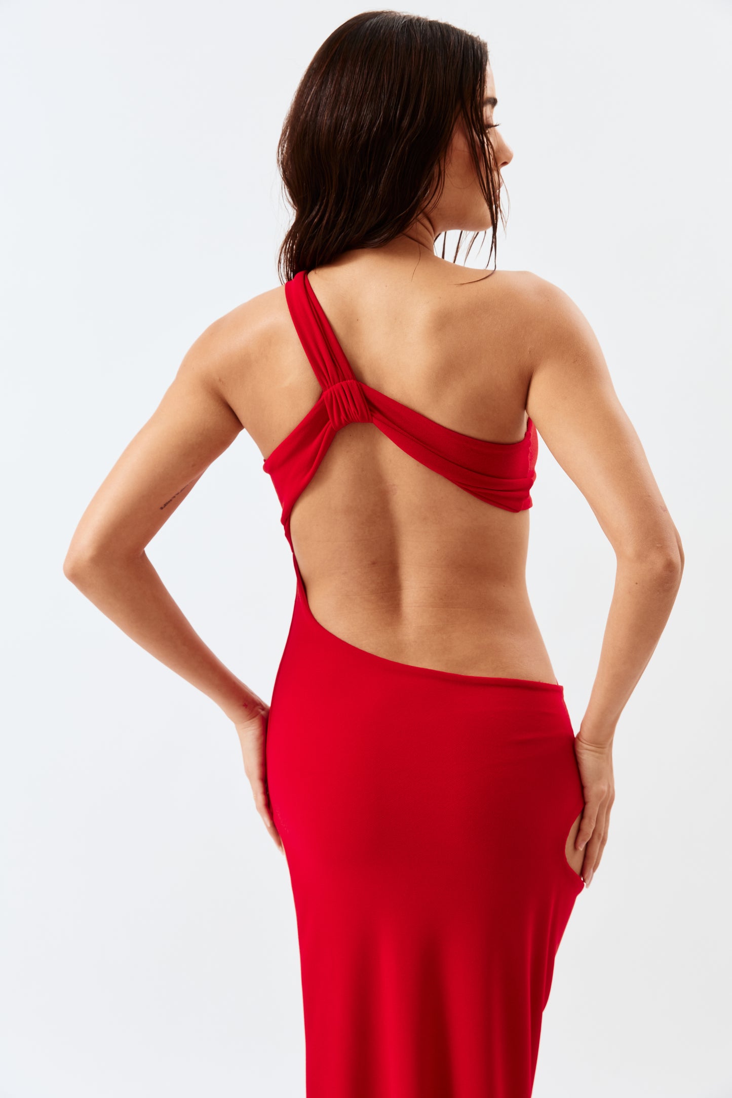 Asymmetric Cut-Out Maxi Dress - Red