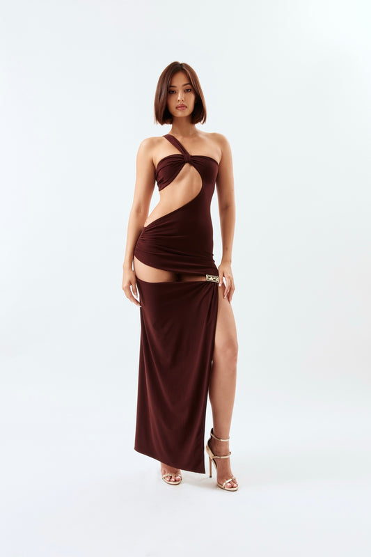 Asymmetric Cut-Out Maxi Dress - Cocoa