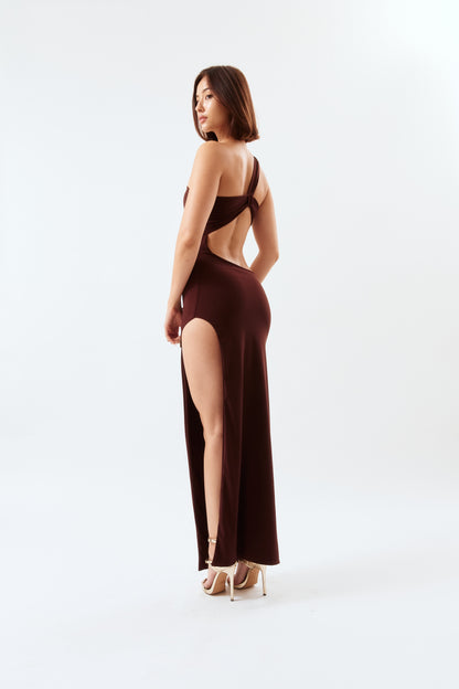 Asymmetric Cut-Out Maxi Dress - Cocoa