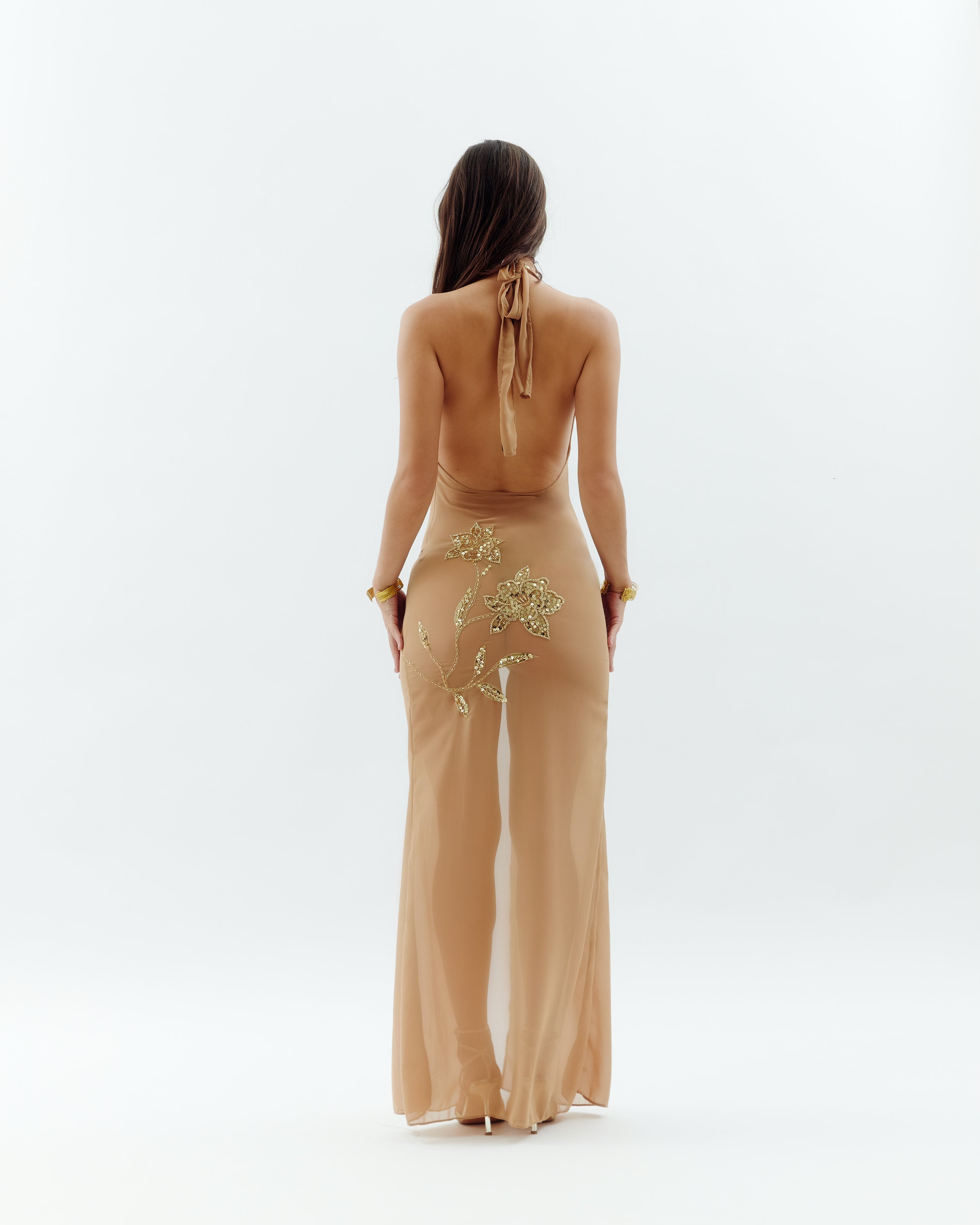 Orchid Embroidered Dress - Gold