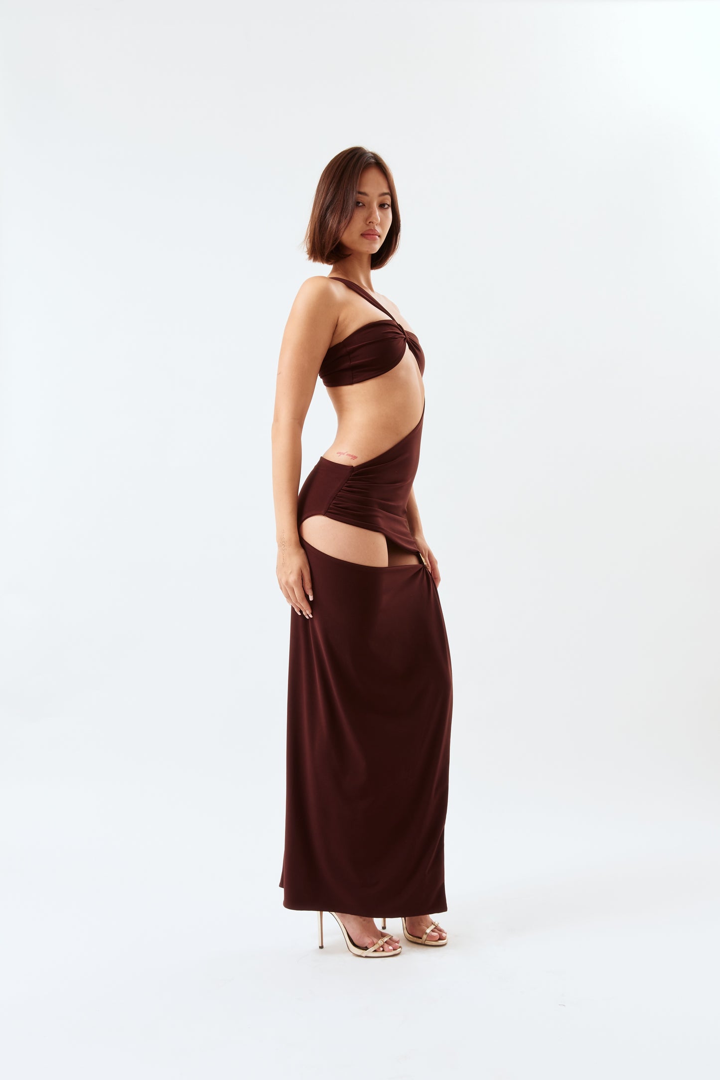 Asymmetric Cut-Out Maxi Dress - Cocoa