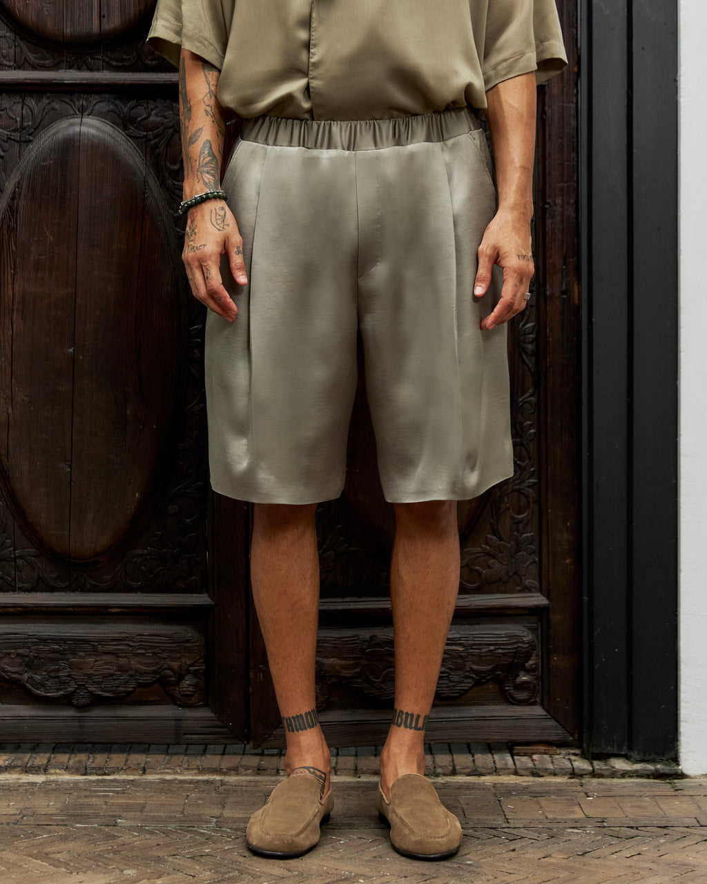 Niran Satin Shorts Khaki