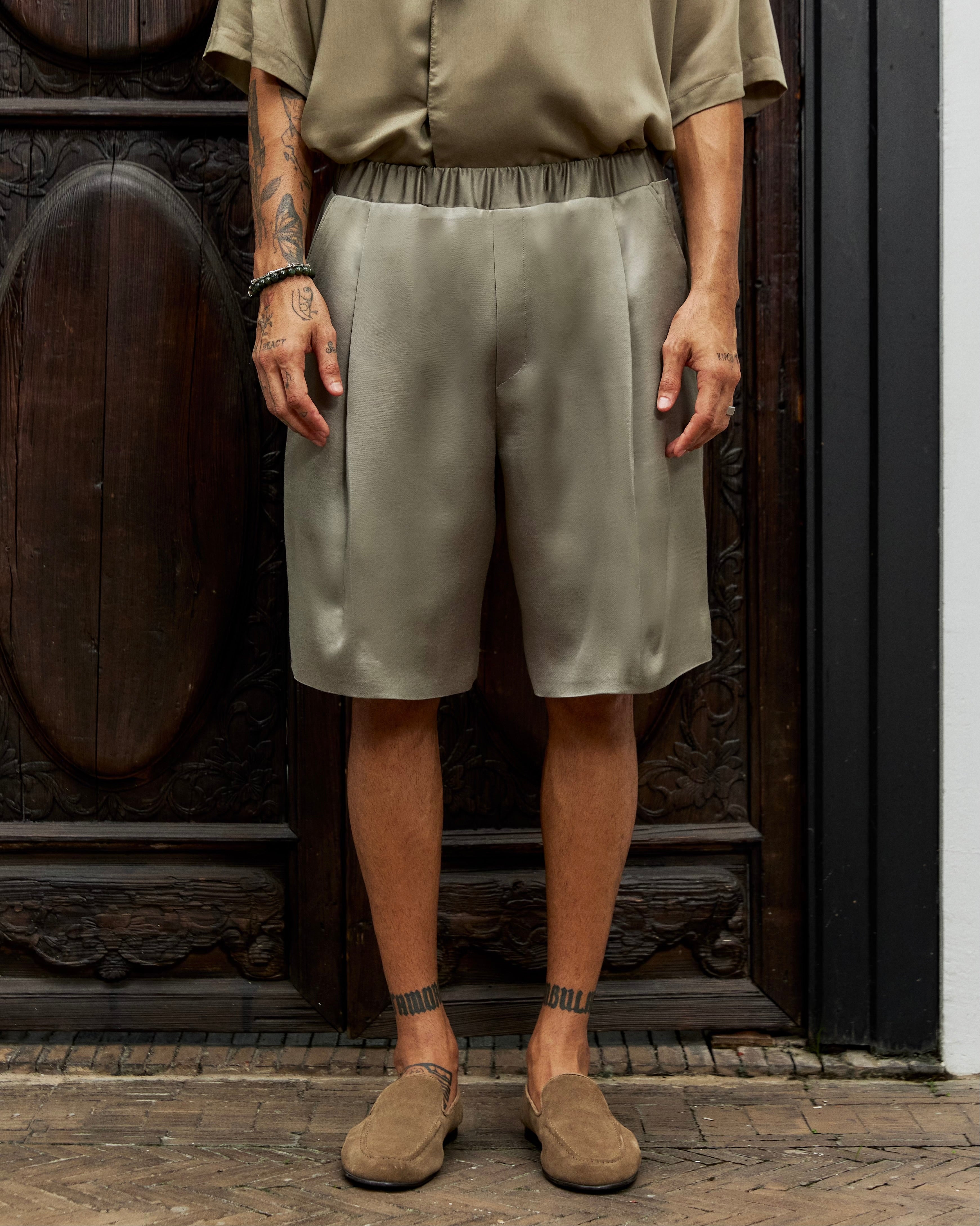 Niran Satin Shorts Khaki