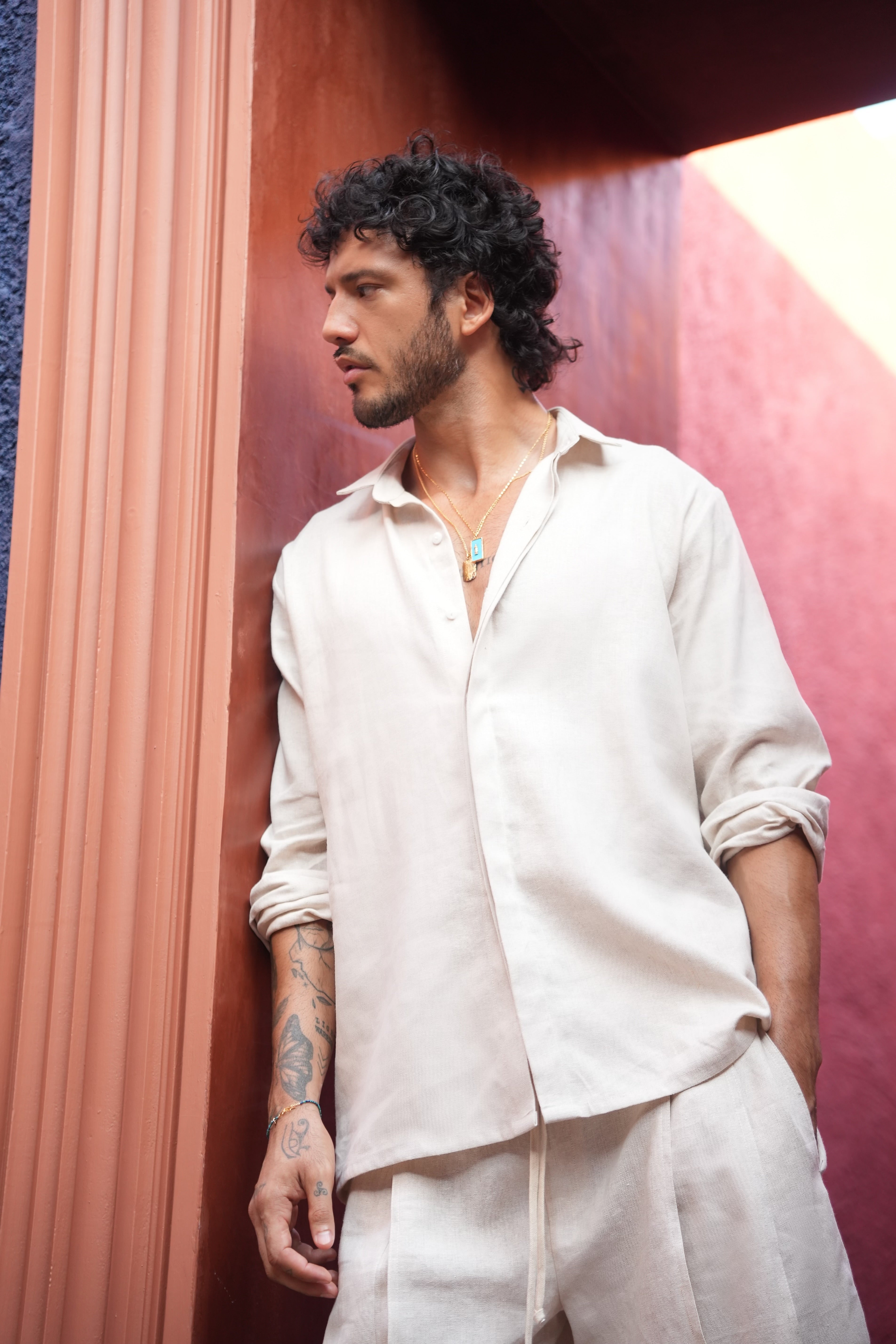 Aman Silk Shirt Beige