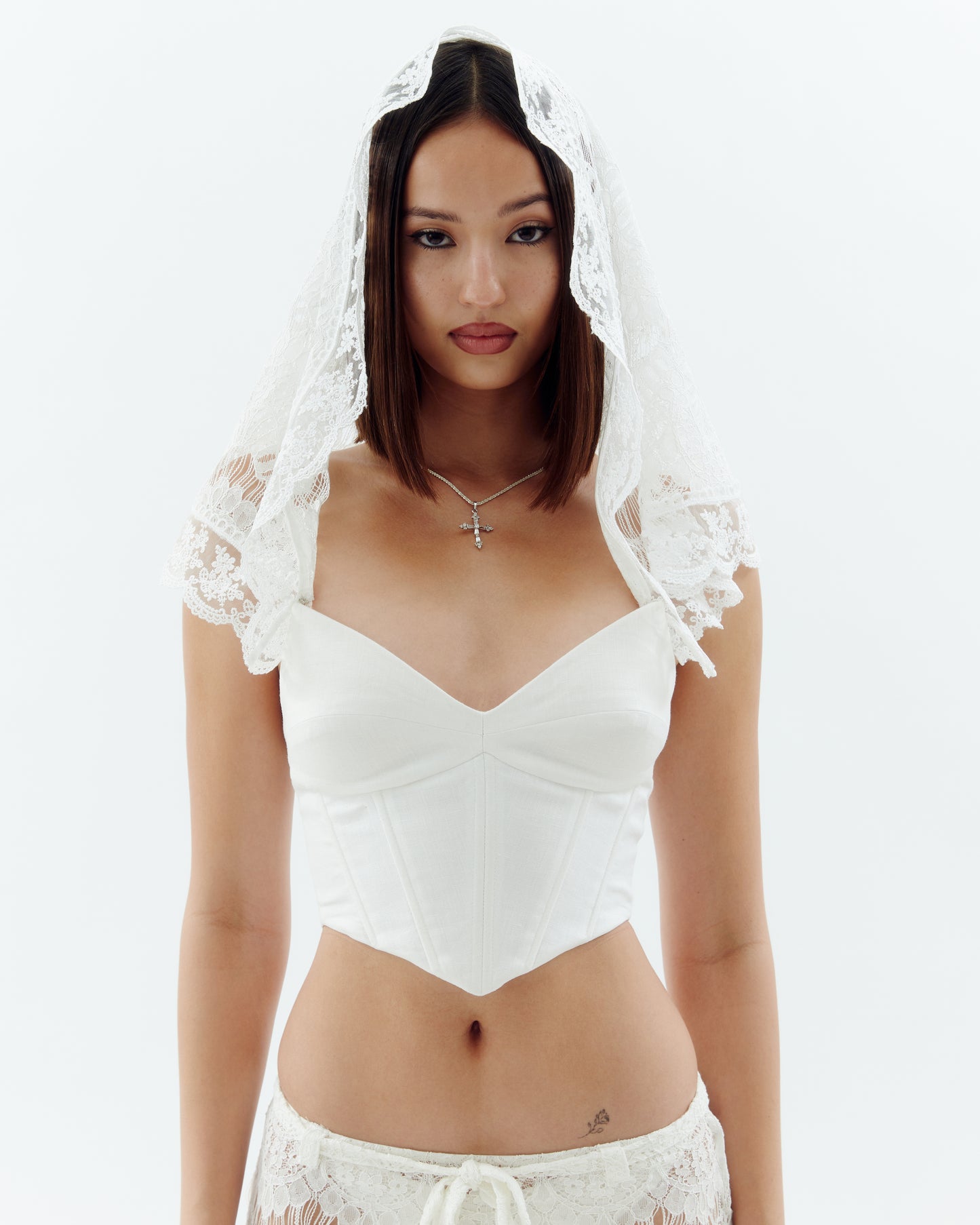 Maiden Corset + Laced Hood - White