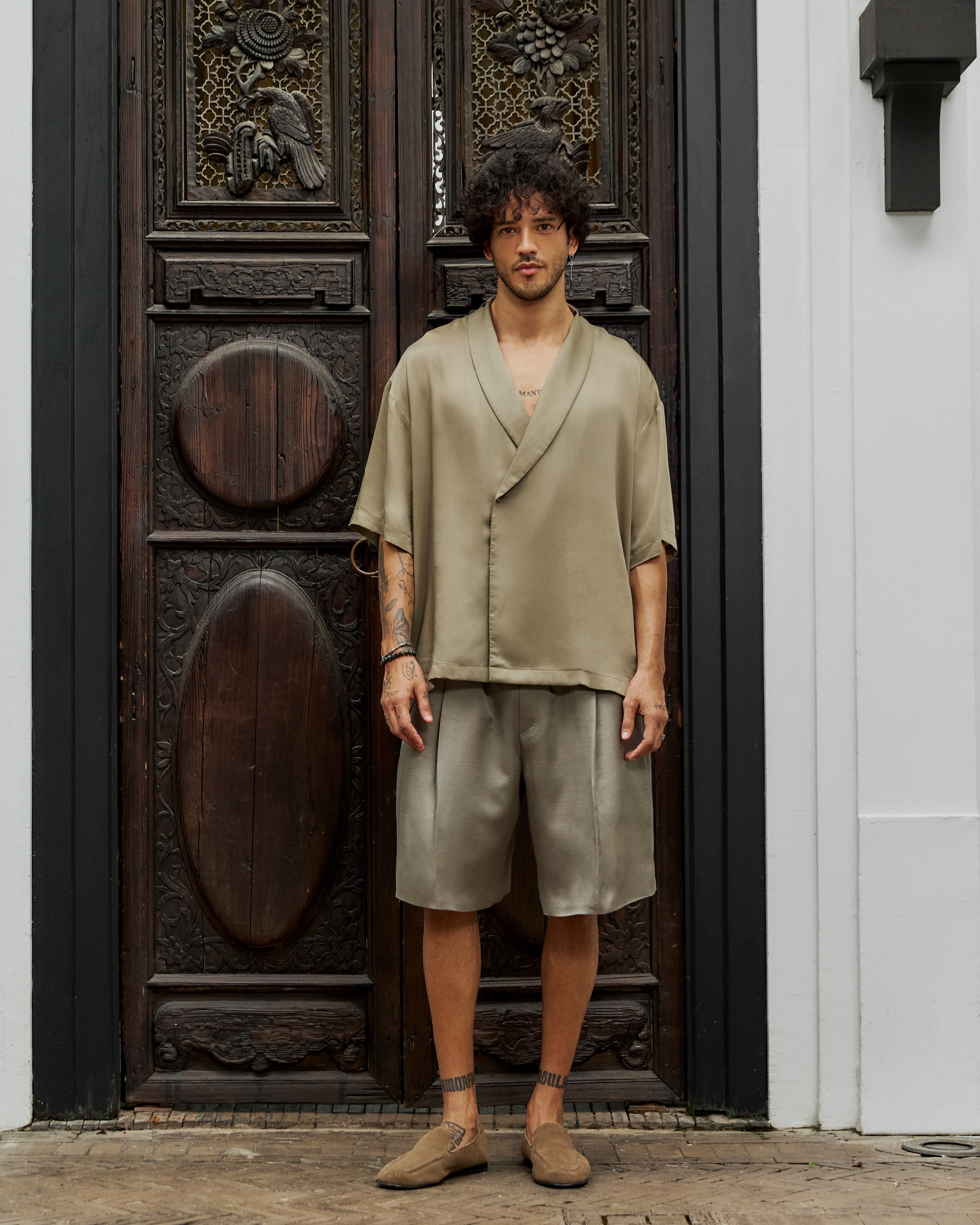 Niran Satin Shorts Khaki