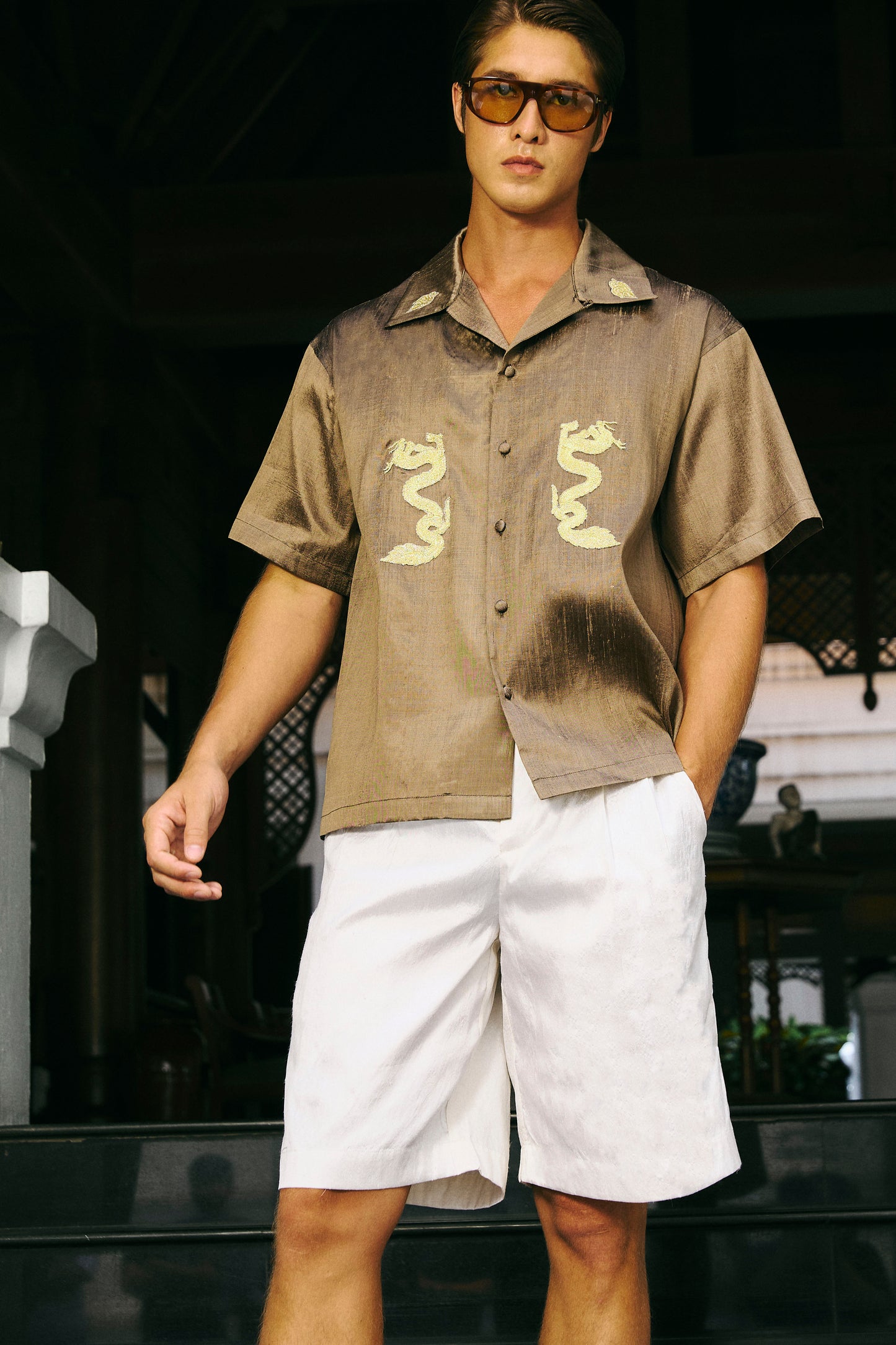 Mangkorn Thong Silk Shirt Khaki