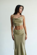 Olive Cowl Halter Top