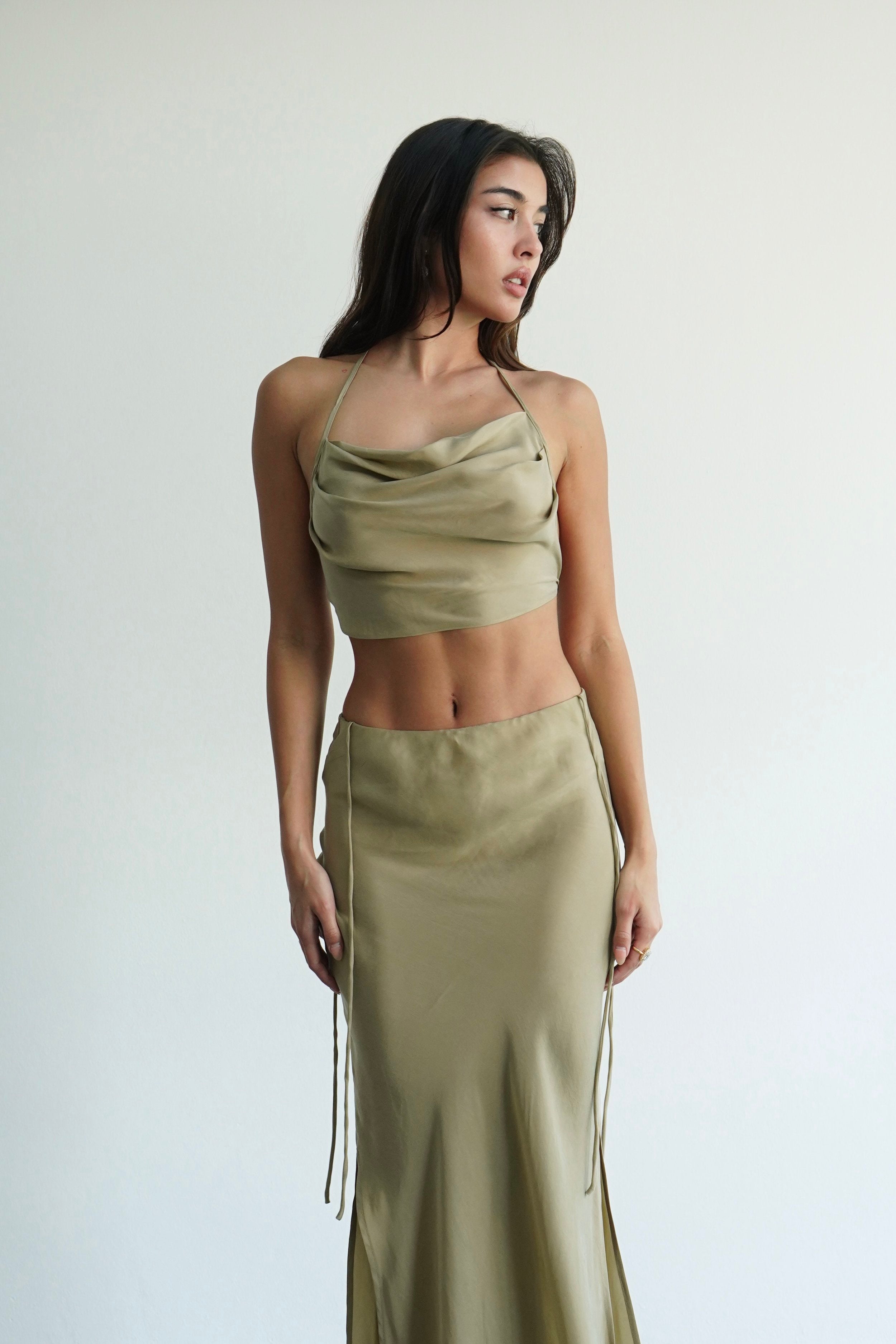 Olive Cowl Halter Top