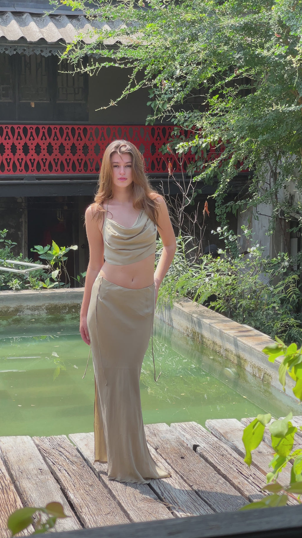 Olive Cowl Halter Top